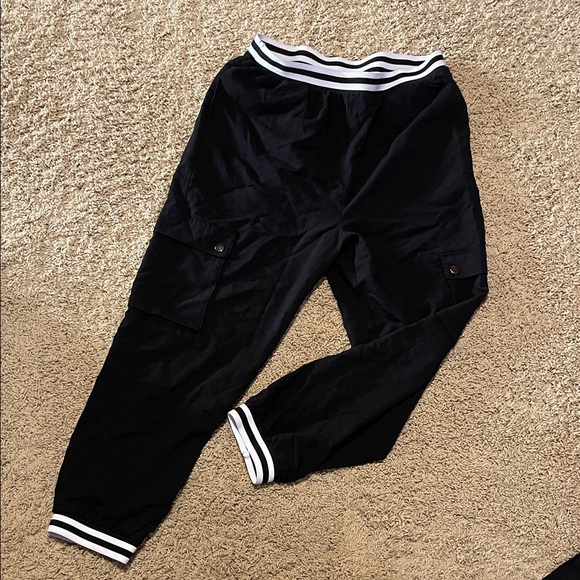 Doe & Rae Pants - Doe & Rae Black Track Pants with White Trim